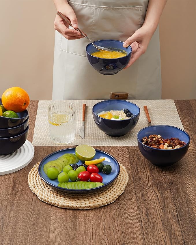 12 Piece Dinnerware Set Includes 6 Piece Cereal Bowl Set Combo Light Blue