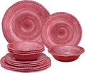 UPware 12 Piece Rope Melamine Dinnerware Sets Outdoor Dishes Set Plates and Bowls Sets Service for 4 Red
