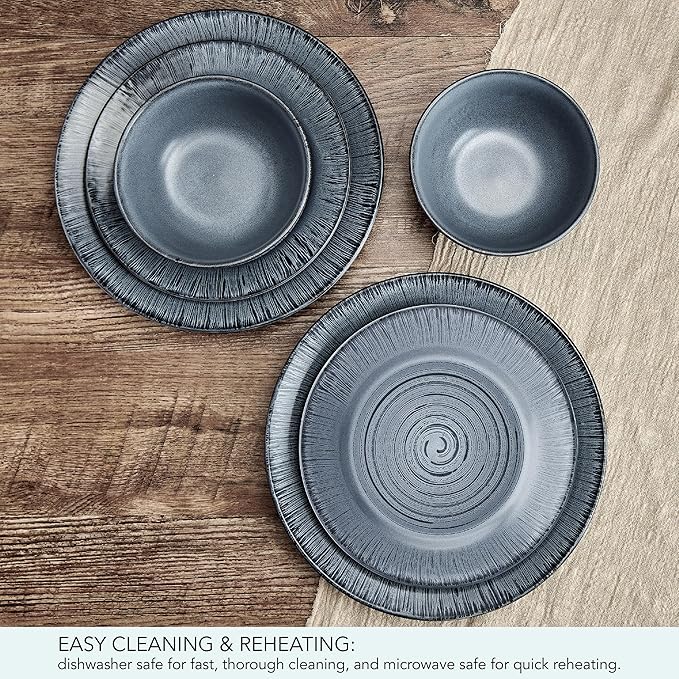 Pfaltzgraff Mystic 12 Piece Plates Bowls Dinnerware Set Service for 4 Blue