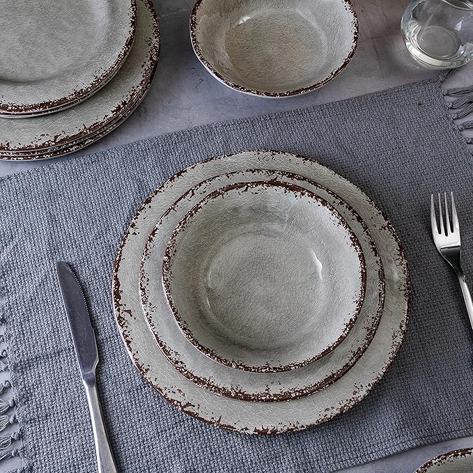LEHAHA Melamine Crackled Rustic Serving Platter Set of 2 Farmhouse Large Rectangle Trays for Food Entertaining and Party Use 17.5x 10 Grey
