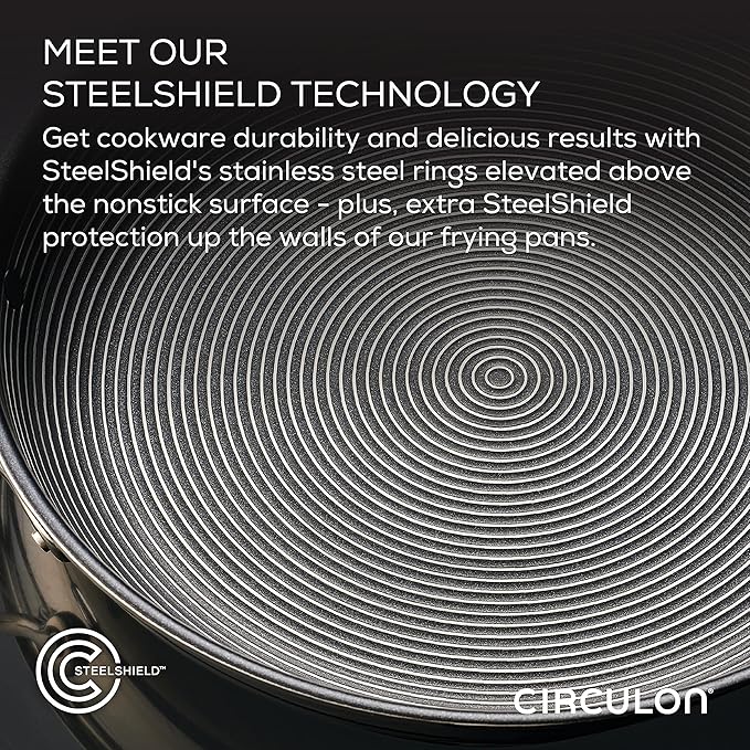 Circulon Clad Stainless Steel Frying Pans/Skillet Set with Hybrid SteelShield and Nonstick Technology 10 Inch and 8.5 Inch Silver