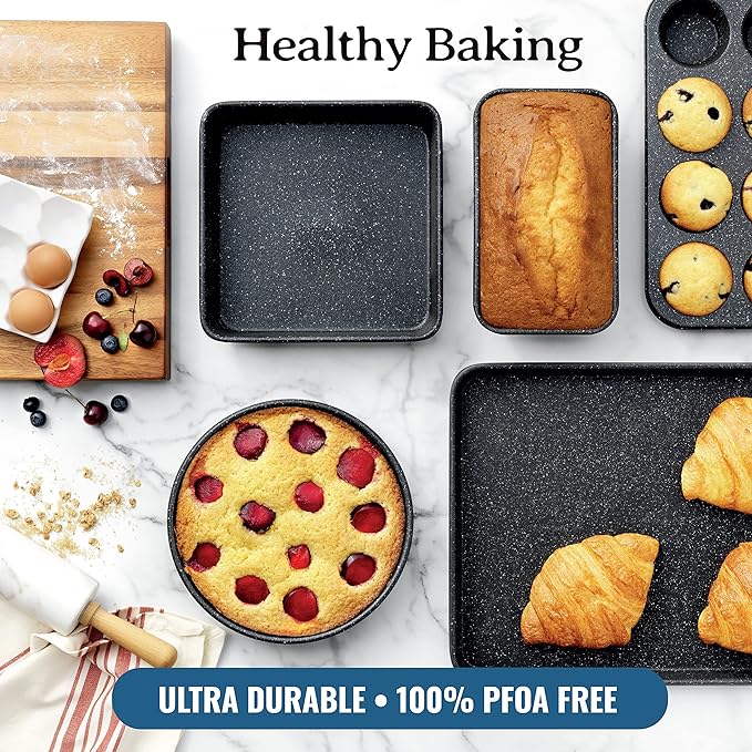 Granitestone 20-Piece Nonstick Pots and Pans Set with Bakeware &amp Steamer Diamond-Reinforced Cookware Set Deep Frying Pan Non-Toxic PFOA PFOS Free Metal Utensil Safe Dishwasher &amp Oven Safe
