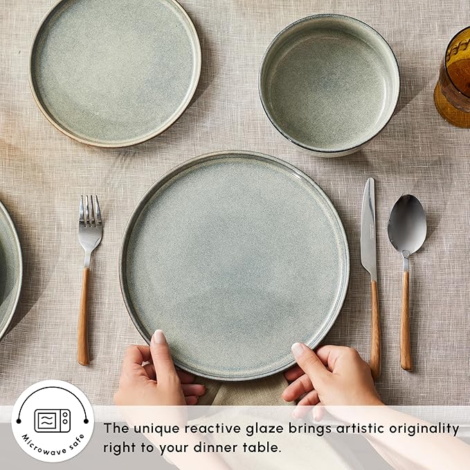 Karaca New Skal 18-Piece Dinnerware Sets for 6 People Modern Design Stoneware Dinner Set Kitchen Plates Bowls Reactive Glaze Dishwasher &amp Microwave Safe Dish Set