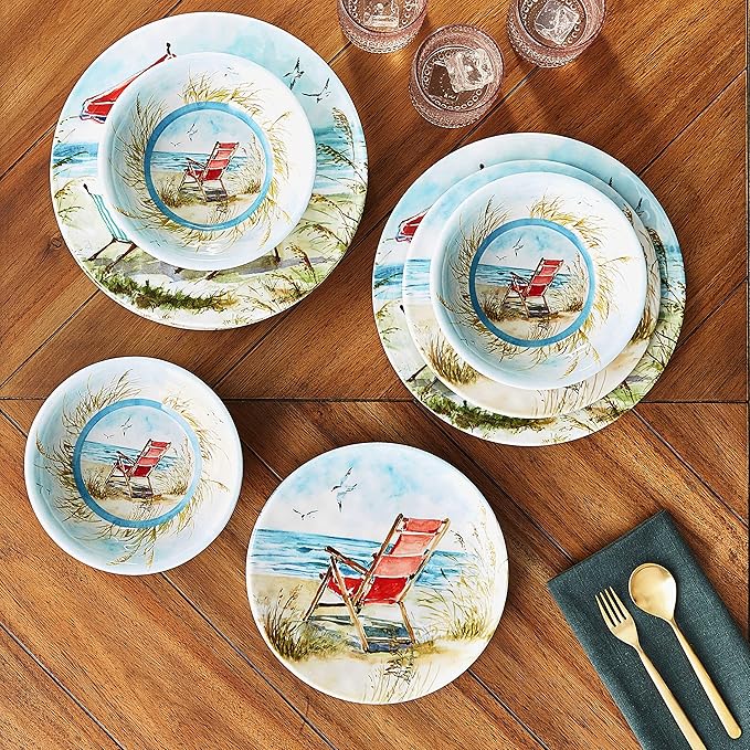 Ocean View 12 pc Melamine Dinnerware Set Service for 4