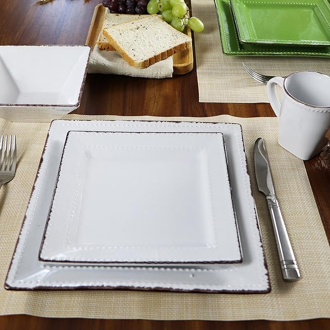 16 Piece Square Beaded Stoneware Dinnerware set by Lorren Home Trends White