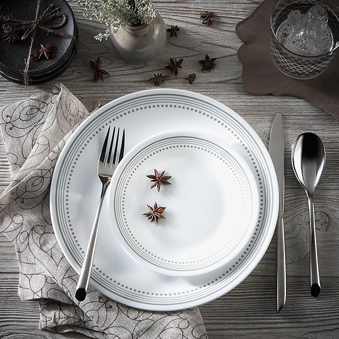 Corelle Mystic Gray Chip and Break Resistant Dinner Set for 4 Person Grey 12-Piece