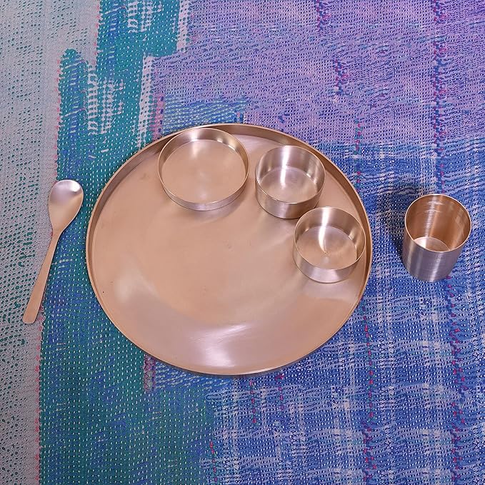 De Kulture Works Ayurveda Pure Kansa Bronze Solid Dinnerware Thali Set (Matt) 6 pieces
