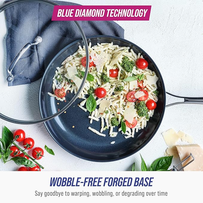 Blue Diamond Cookware Hard Anodized Ceramic Nonstick 11 Frying Pan Skillet with Lid PFAS-Free Dishwasher Safe Oven Safe Grey
