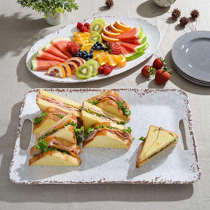 Gibson Home Mauna Melamine 2 Piece 18.7'' &amp 18'' Serving Tray Set – Ice White