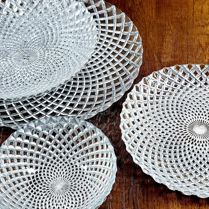 Red Pomegranate PAVO Glass Dinnerware Set Set of 24 pcs Silver