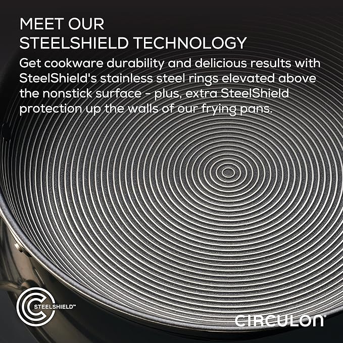 Circulon Clad Stainless Steel Induction Frying Pan and Wok Set with Hybrid SteelShield and Nonstick Technology 4 Piece - Stainless Steel