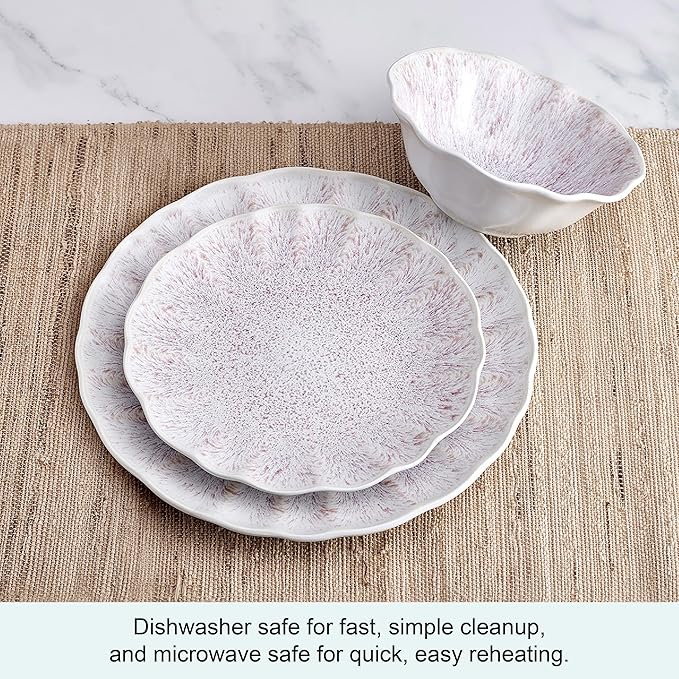 Mikasa Isla Hand Crafted 12 Piece Plates Bowls Dinnerware Set Service for 4 Pink