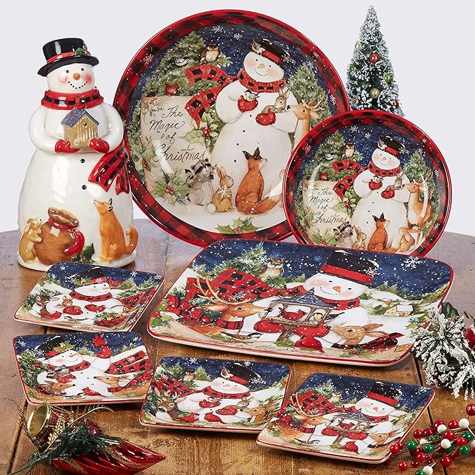 Magic of Christmas Snowman 16-Piece Holiday Dinnerware Set – Service for 4 – Cheerful Winter Plates Mugs &amp Bowls for Family Meals Holiday Gatherings &amp Festive Table Settings