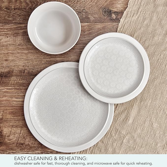 Pfaltzgraff Blooming Meadow 12 Piece Plates Bowls Dinnerware Set Service for 4 Cream