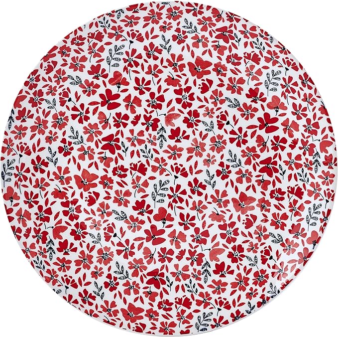 Pfaltzgraff Radiant Blossom 12 Piece Floral Stoneware Dinnerware Plate Bowl Dish Set Service for 4 Red