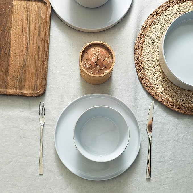 Stone Lain Celina Stoneware 12-Piece Dinnerware Set Dinner and Pasta Bowls White