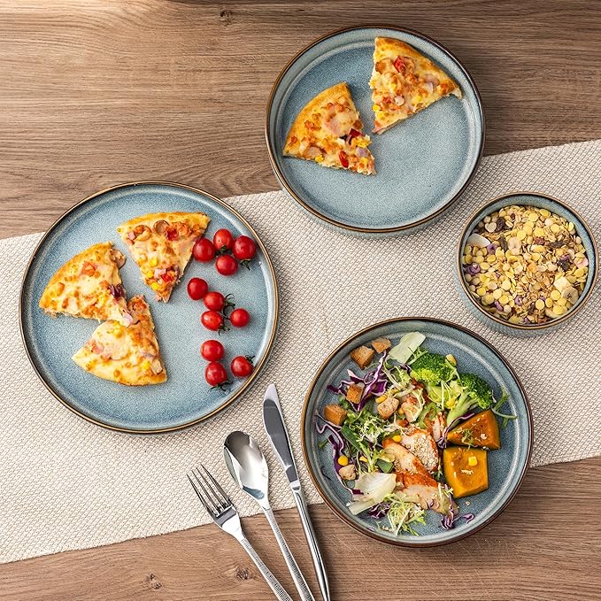 GBHOME Ceramic Dinnerware Sets for 4 12 Pieces Stoneware Plates and Bowls Sets Reactive Glaze Dishes -Scratch Resistant Dishwasher&ampMicrowave Safe
