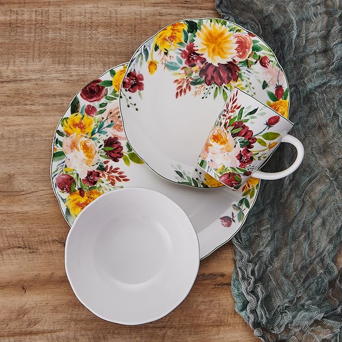 Mikasa Clara Bone China Lightweight Chip Resistant 16 Piece Dinnerware Set Service For 4