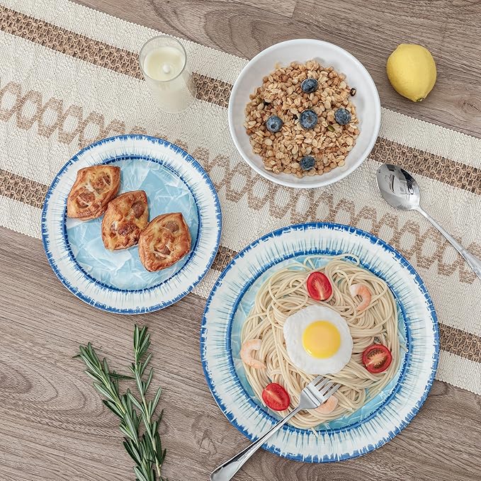 12 Piece Melamine Plates and Bowls Dinnerware Set Lightweight Unbreakable Modern Dishes Set Great for Outdoor Camping &amp Everyday Use Service for 4 BPA Free Light Blue