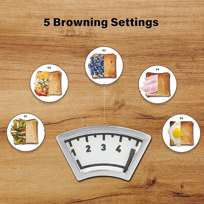YSSOA 2-Slice Toaster with Extra Wide Slot &amp Removable Crumb Tray 5 Browning Setting and 3 Function: Bagel/Defrost/Cancel Retro Stainless-Steel Style for Bread &amp Waffle Silver