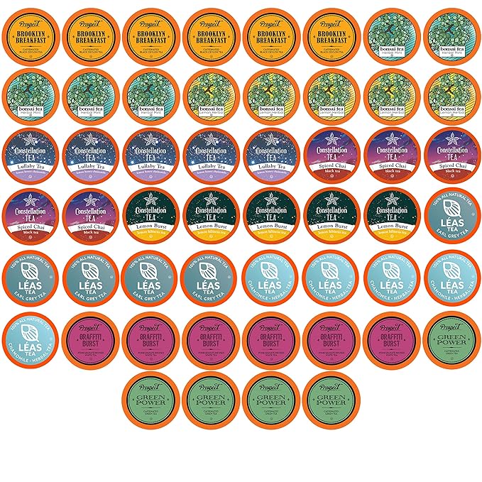 Two Rivers Coffee Assorted Tea Sampler Pods Variety Pack Compatible with K Cup Brewers Including 2.0 52 Count