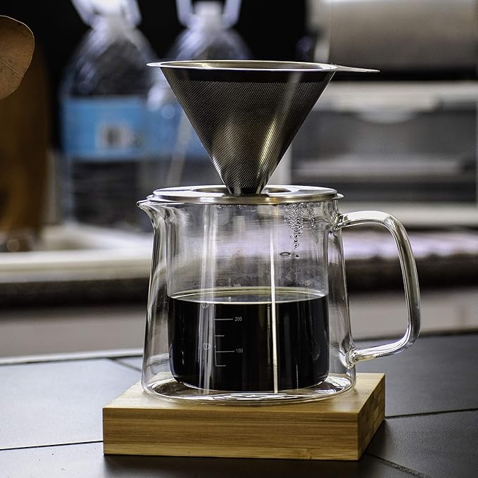 Brew To A Tea BTaT- Pour Over Coffee Maker Set Double Wall Glass 16 oz Drip Coffee Maker Pour Over Permanent Filter
