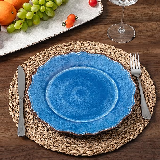 LEHAHA Farmhouse Melamine Dinnerware Sets-Lightweight Durable BPA Free 12 Piece Plates and Bowls Set Blue Dishes Set for Indoor &amp Outdoor Use Perfect for Camping BBQs Parties