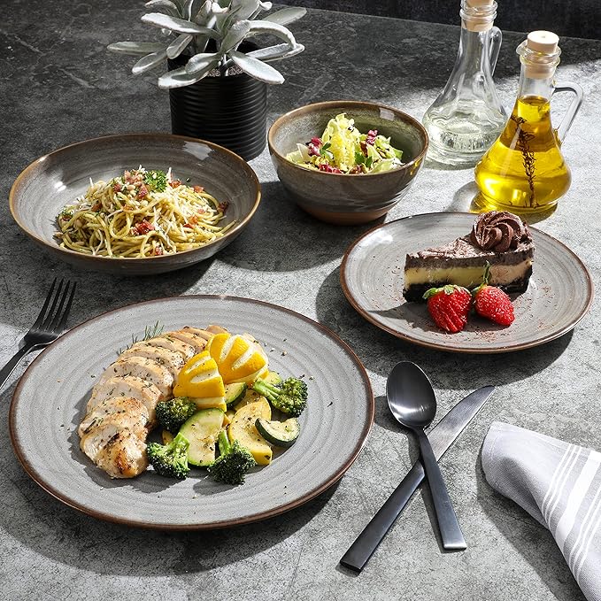 Gibson Elite Dreamweaver Double Bowl Terracotta Reactive Dinnerware Set - Grey Service for 4 (16pcs)