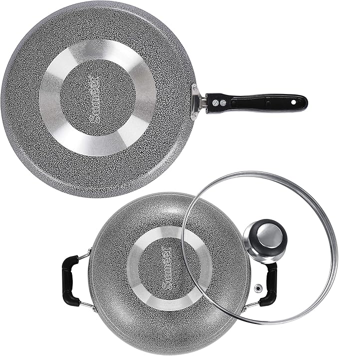 SUMEET Aluminium NonStick Zilarra Cookware Set (Dosa Tawa 26.5Cm Kadhai with Glass Lid 2 L 22Cm Dia Silver)
