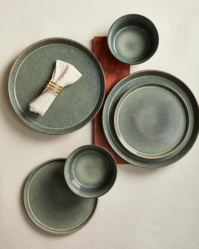 Dinnerware Sets Microwave Safe Plates and Bowls Sets Dishes Set for 4 Chip &amp Scratch Resistant Dinner Set Reactive Glazed Farmhouse Dishware Sets Green Wheat