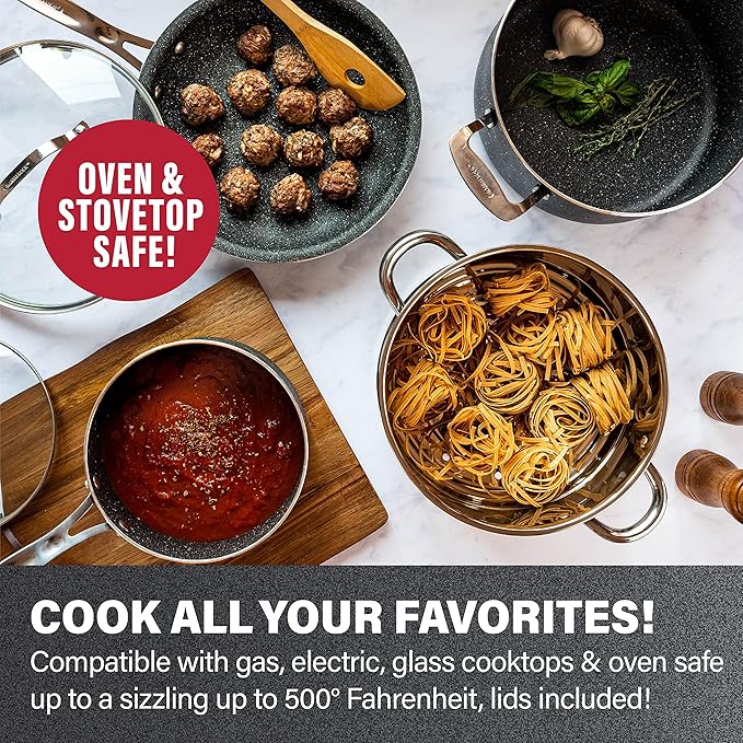 Granitestone Original 10 Piece Nonstick Cookware Set Scratch-Resistant Granite-Coated Dishwasher and Oven-Safe Kitchenware PFOA-Free Pots and Pans As Seen On TV