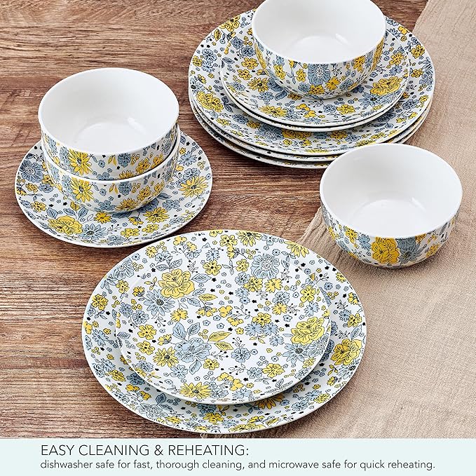 Pfaltzgtraff Vibrant Garden 12 Piece Floral Stoneware Dinnerware Plate Bowl Dish Set Service for 4