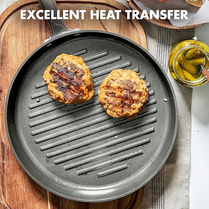 GreenPan Chatham Hard Anodized Healthy Ceramic Nonstick 10 Piece Cookware Pots and Pans Set &amp Chatham Hard Anodized Healthy Ceramic Nonstick 11 Grill Pan PFAS-Free Dishwasher Safe