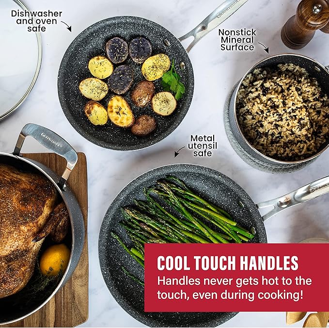 Granitestone Original 10 Piece Nonstick Cookware Set Scratch-Resistant Granite-Coated Dishwasher and Oven-Safe Kitchenware PFOA-Free Pots and Pans As Seen On TV