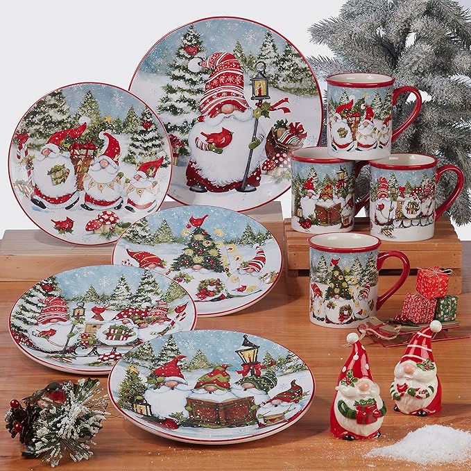Certified International Christmas Gnomes 16 Piece Dinnerware Set Service for 4