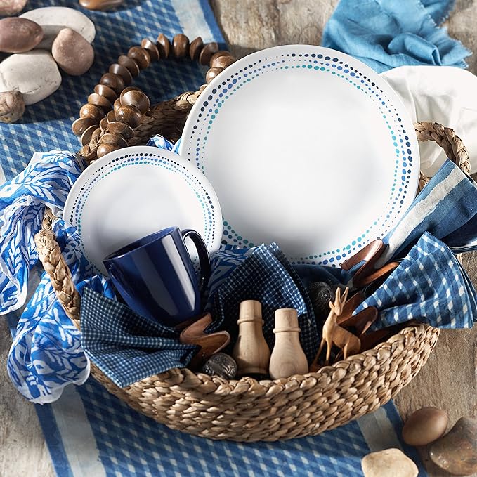 Corelle Ocean Blues Chip and Break Resistant Dinner Set for 4 Person Blue 12-Piece