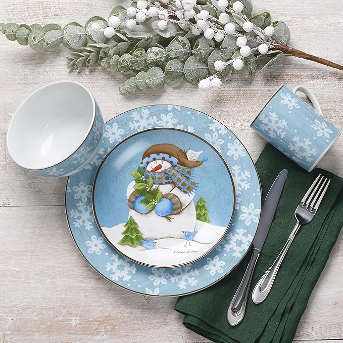Pfaltzgraff Evergreen Ernie Dinnerware Set 16 Piece Blue White