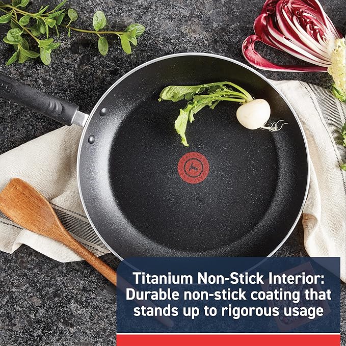 T-Fal Experience Nonstick Fry Pan 12.5 Inch Induction Oven Broiler Safe 400F Non Stick Frying Pan Skillet Kitchen Egg Pan Omelet Pan Cookware Pots and Pans Home Dishwasher Safe Black