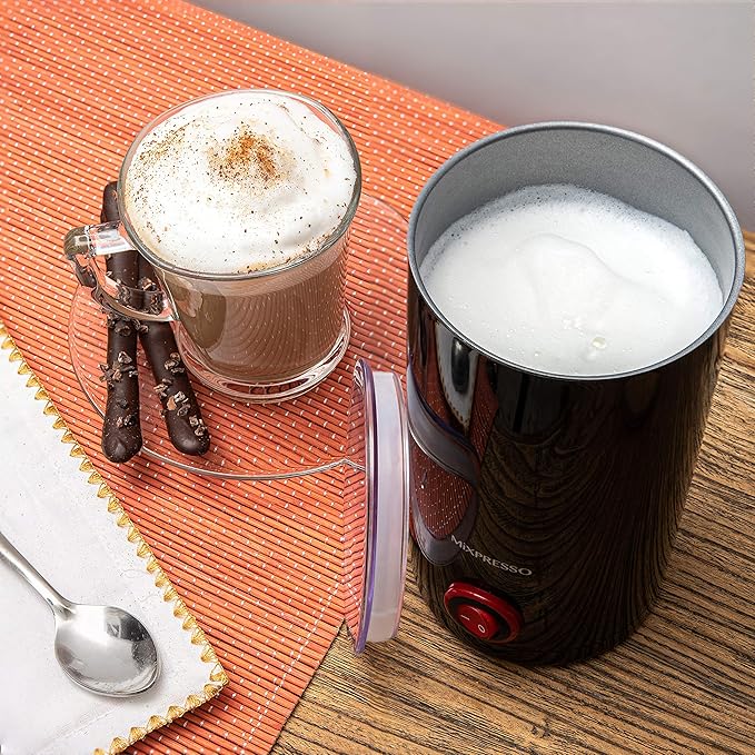 Mixpresso Personal Single-Serve Coffee Maker &amp 14oz Travel Mug Drip Small Coffee Maker &amp Tumbler Auto Shut Off &amp Reusable Filter Compatible with Coffee Grounds Bundle With Electric Milk
