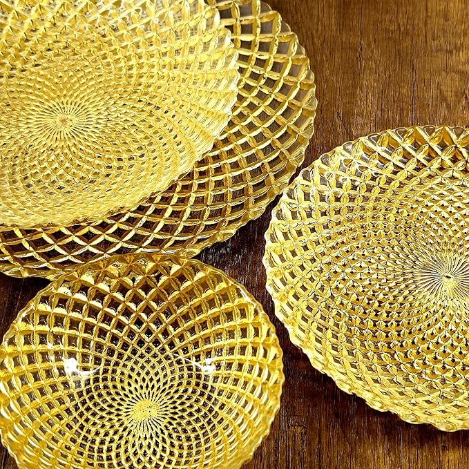 Red Pomegranate PAVO Glass Dinnerware Set Set of 16 pcs Gold