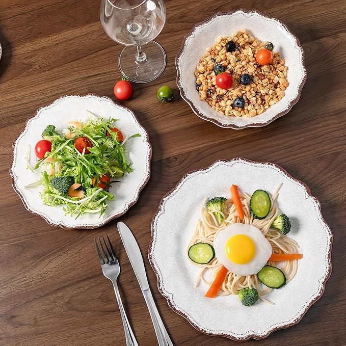 LEHAHA Farmhouse White Melamine Dinnerware Sets 12 Piece Plates and Bowls Set Perfect Weight and Unbreakable Camping Dishes Dinnerware Sets Service for 4 Indoor and Outdoor Use Dishwasher Safe