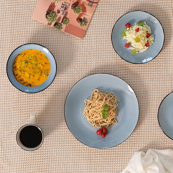 16 PC Spin Wash Dinnerware Dish Set for 4 Person | Mugs Salad and Dinner Plates and Bowls Sets Stylish Dishes with Highly Chip and Crack Resistant Dishwasher and Microwave Safe Blue. QI004502.BL