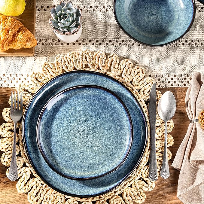 AmorArc Ceramic Dinnerware SetsHandmade Reactive Glaze Stoneware Plates and Bowls SetsHighly Scratch Resistant | Dishwasher &amp Microwave Safe Dishes SetService for 6 (18pc)