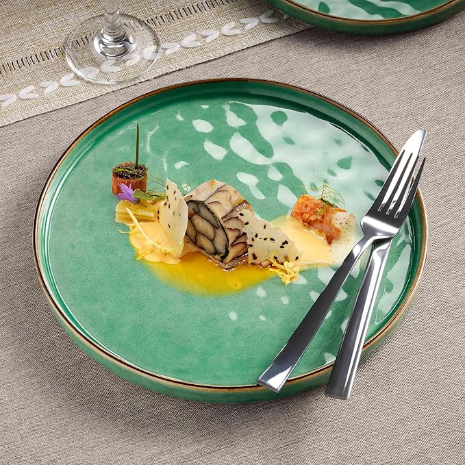 Herogo 12 Pieces Dinnerware Dish Sets for 4 Plates and Bowls Sets for Home Kitchen Ceramic Dining Dishware Dishwasher &amp Microwave Safe Gemstone Green