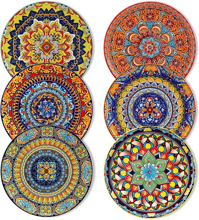 vancasso Colorful Dessert Plates Set of 6 8.5 Inch Ceramic Salad Plates Boho Small Dinner Plates Bohemian Printed Kitchen Plate for Breakfast Microwave &amp Dishwasher Safe Dishes Series KRVI