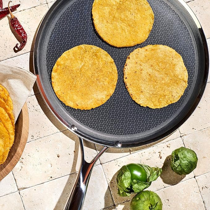HexClad Hybrid Nonstick 3-Piece Cookware Set 8 Pan 8 Lid and 12 Griddle Stay-Cool Handles Dishwasher and Oven-Safe Induction Ready Compatible with All Cooktops