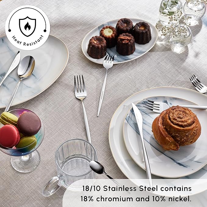 Karaca Lizbon - 18/10 Stainless Steel Silverware Set for 12 60 Piece Heavy Duty Flatware Set Dishwasher Safe Modern Cutlery incl. Kitchen Forks Spoons Knives Eating Utensils Sets - Platin