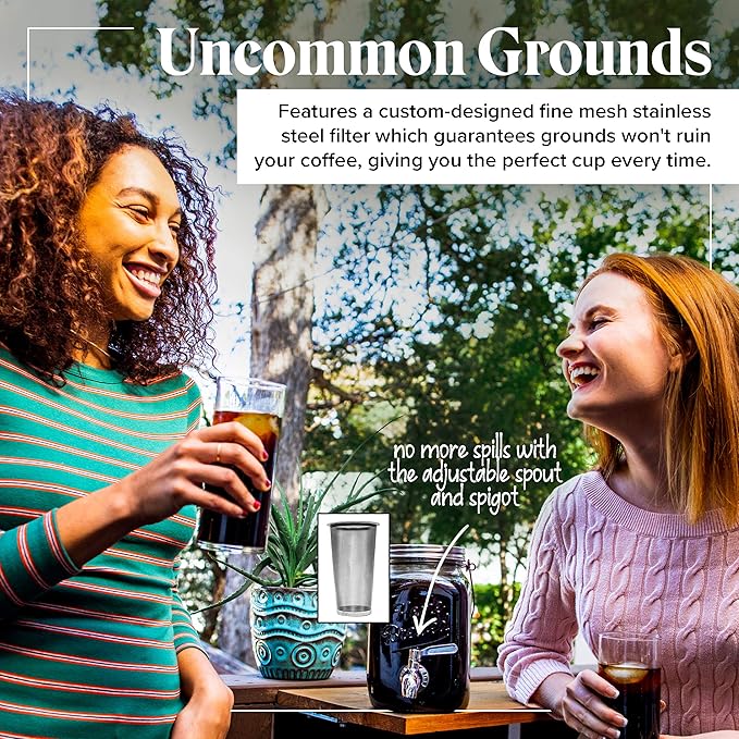 Willow &amp Everett Cold Brew Coffee &amp Iced-Tea Maker Pitcher 2 L Glass Dispenser w/Metal Spigot &amp Mesh Filter Iced Coffee &amp Sun Tea Brewing System