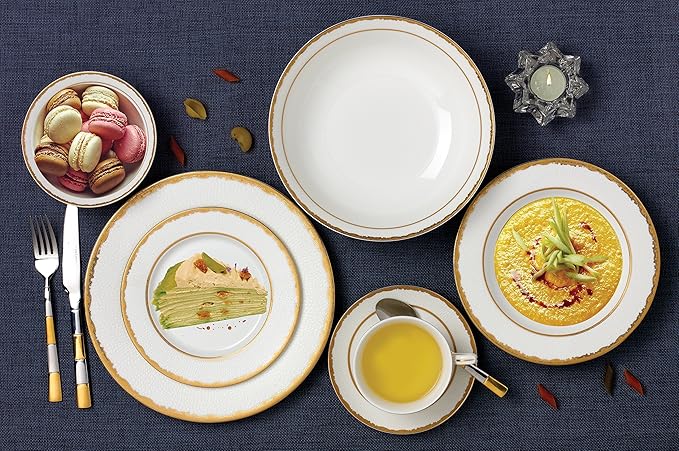 Lorren Home Trends 28 Piece Sonia Collection Dinnerware Set Gold