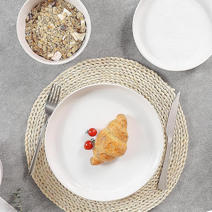 12pcs Ceramic Plate and Bowl SetsStoneware Dinnerware SetsService for 4Ceramic Kitchen Dinner SetPorcelain Dishes SetMicrowave&ampDishwasher SafeWhite